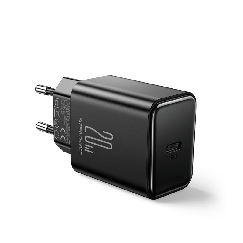 
USB-C 20W PD tinklo įkroviklis su laidu iPhone Lightning, juodas

