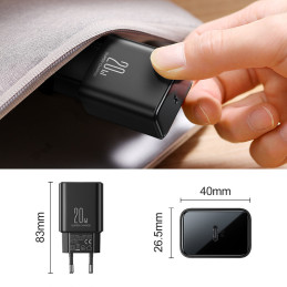 
USB-C 20W PD tinklo įkroviklis su laidu iPhone Lightning, juodas
