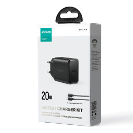 
USB-C 20W PD tinklo įkroviklis su laidu iPhone Lightning, juodas
