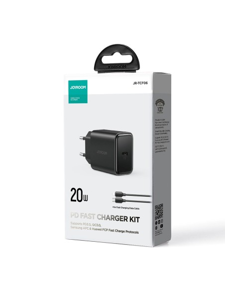 
USB-C 20W PD tinklo įkroviklis su laidu iPhone Lightning, juodas
