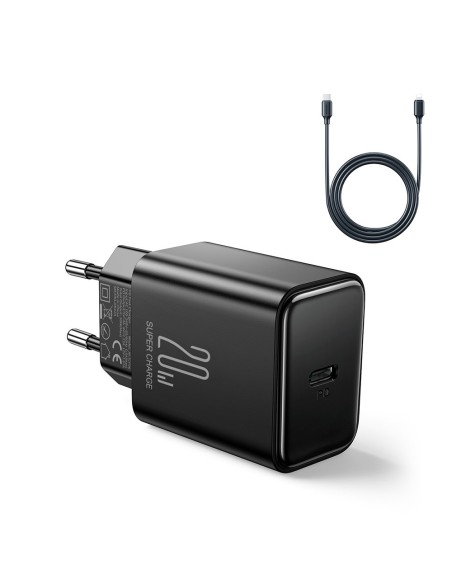 
USB-C 20W PD tinklo įkroviklis su laidu iPhone Lightning, juodas
