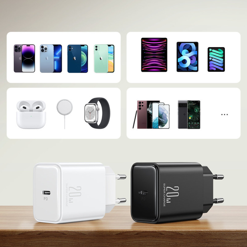 
USB-C 20W PD sieninis įkroviklis, juodas
