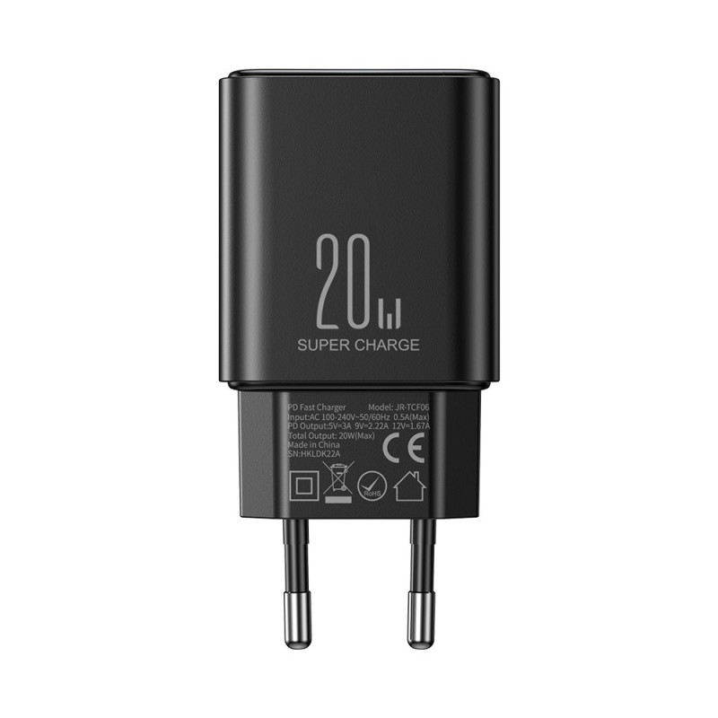 
USB-C 20W PD sieninis įkroviklis, juodas
