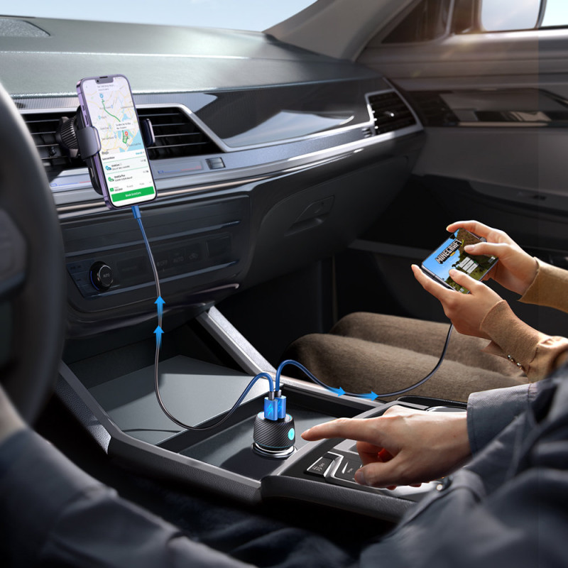 60 W PD USB-C USB-A automobilinis įkroviklis, juodas
