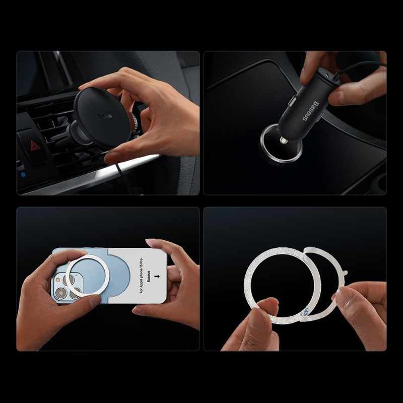 
Indukcinis automobilinis įkroviklis MagSafe 15W USB 25W tinkleliui, juodas
