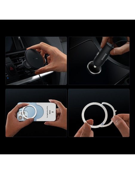 
Indukcinis automobilinis įkroviklis MagSafe 15W USB 25W tinkleliui, juodas
