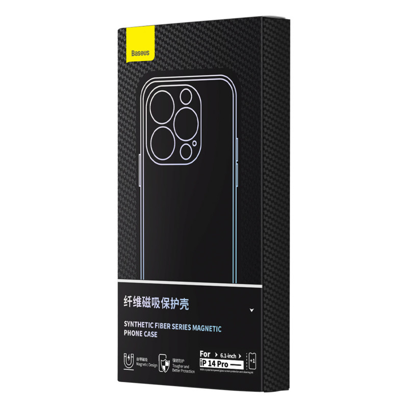 iPhone 14 Pro Max MagSafe šarvuotas dėklas + sintetinio pluošto grūdintas stiklas, juodas