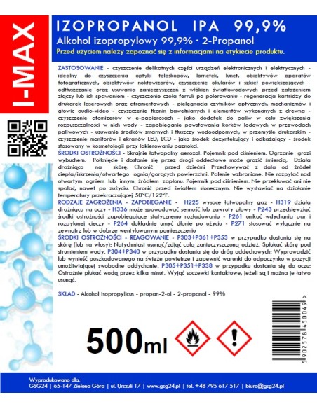 Izopropilo alkoholis Izopropanolis IPA I-MAX 99,9% Purškiklis 500ML Izopropilo alkoholis Izopropanolis IPA I-MAX 99,9% Purškiklis 500ML