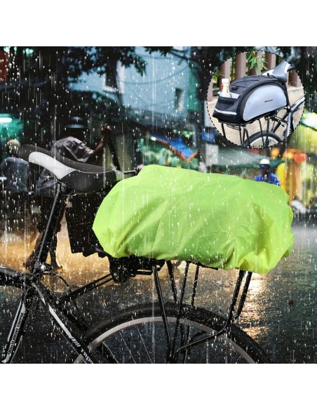 Universalus uždangalas nuo lietaus su elastine juostele dviračio krepšio kuprinei žalia
