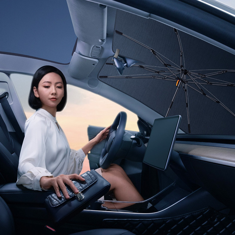 
Šviesą atspindintis priekinio stiklo skėtis nuo saulės CoolRide automobiliui 131x69cm juodas
