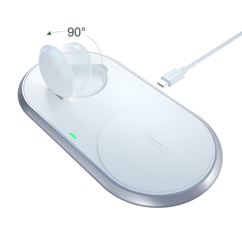 2in1 Qi belaidis įkroviklis Apple Watch išmaniajam telefonui su USB Type C stovu baltas