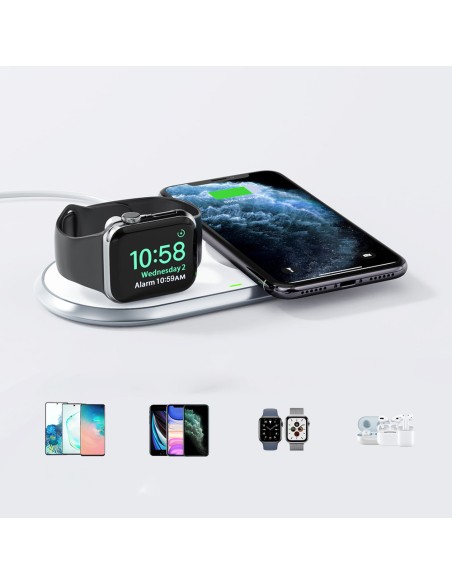 2in1 Qi belaidis įkroviklis Apple Watch išmaniajam telefonui su USB Type C stovu baltas 2in1 Qi belaidis įkroviklis Apple Watch išmaniajam telefonui su USB Type C stovu baltas