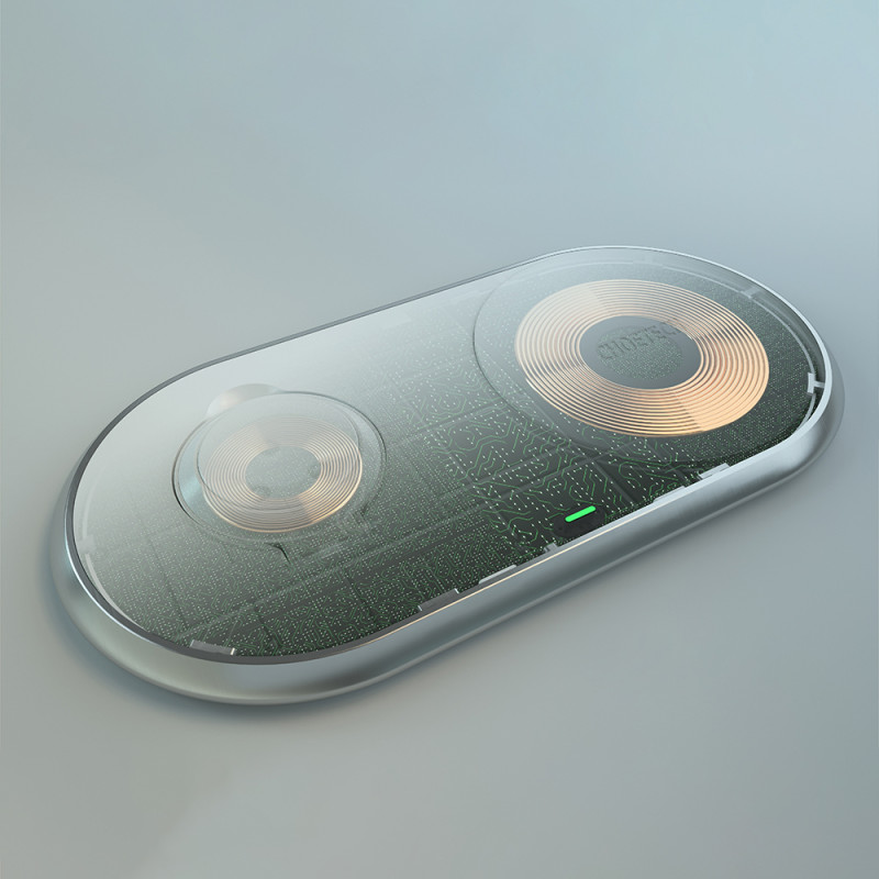 2in1 Qi belaidis įkroviklis Apple Watch išmaniajam telefonui su USB Type C stovu baltas
