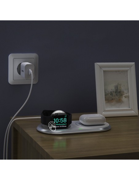 2in1 Qi belaidis įkroviklis Apple Watch išmaniajam telefonui su USB Type C stovu baltas 2in1 Qi belaidis įkroviklis Apple Watch išmaniajam telefonui su USB Type C stovu baltas