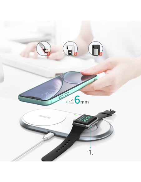 2in1 Qi belaidis įkroviklis Apple Watch išmaniajam telefonui su USB Type C stovu baltas 2in1 Qi belaidis įkroviklis Apple Watch išmaniajam telefonui su USB Type C stovu baltas