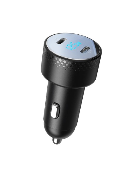 
Automobilinis pakrovėjas su LED ekranu 2x USB-C 70W, juodas

