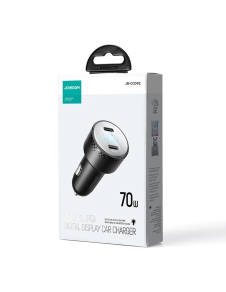 
Automobilinis pakrovėjas su LED ekranu 2x USB-C 70W, juodas

