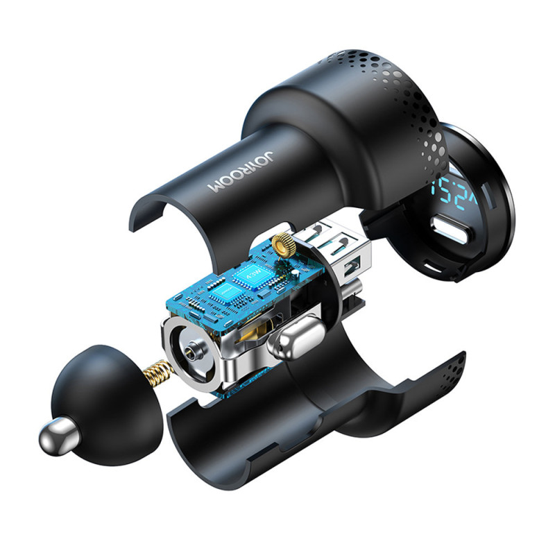 
Automobilinis pakrovėjas su LED ekranu 2x USB-C 70W, juodas
