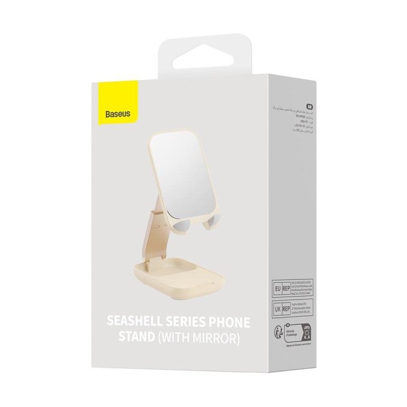 2 viename Reguliuojamas stovas telefono stovas su veidrodžiu Seashell Series smėlio spalvos