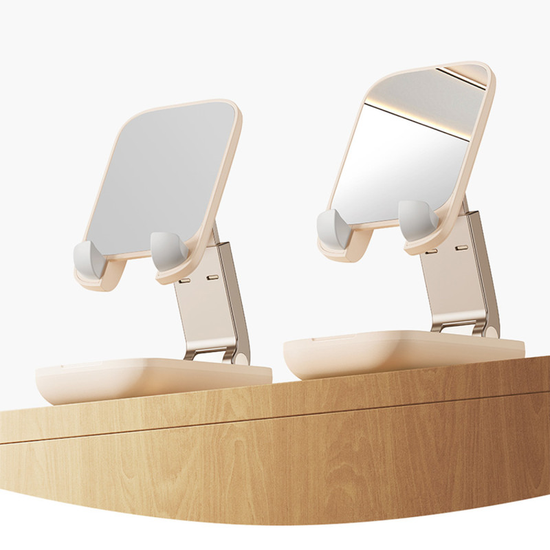 2 viename Reguliuojamas stovas telefono stovas su veidrodžiu Seashell Series smėlio spalvos