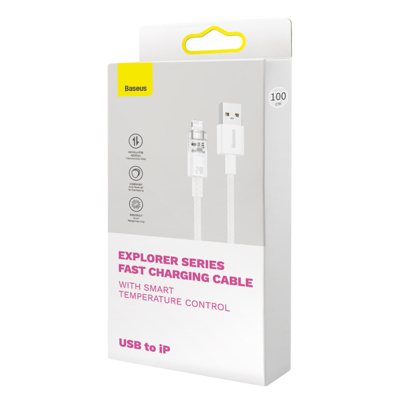 
Pintas kabelis iPhone Explorer Series USB - Lightning 2.4A 2m baltas

