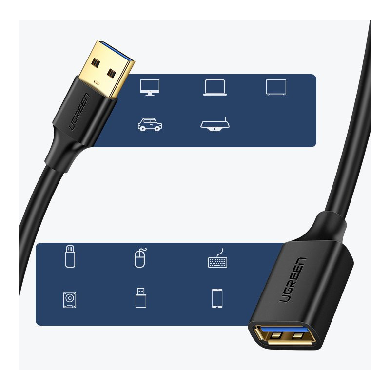 USB 3.0 ilgintuvas 1m juodas