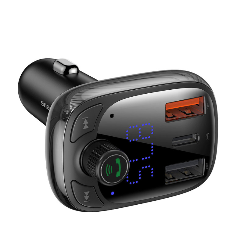 2in1 Bluetooth siųstuvas + pakrovėjas S-13 Overseas Edition automobiliui, juodas