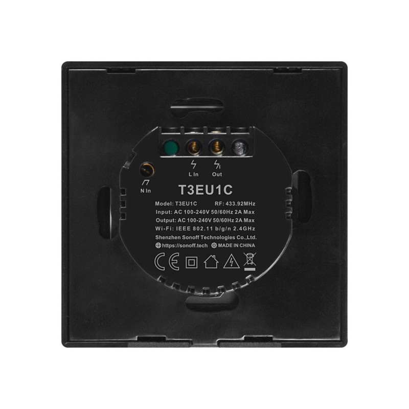 Jutiklinio apšvietimo jungiklio jungiklio mygtukas WiFi 433MHz RF Black T3EU1C-TX