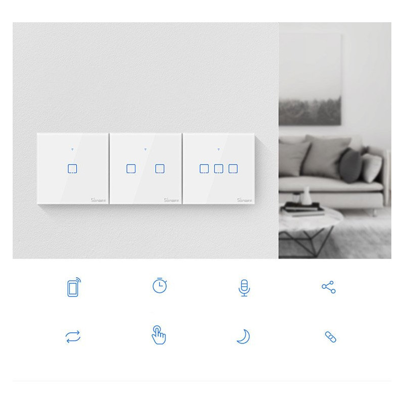 Jutiklinio apšvietimo jungiklio jungiklio mygtukas WiFi 433MHz RF Black T3EU1C-TX