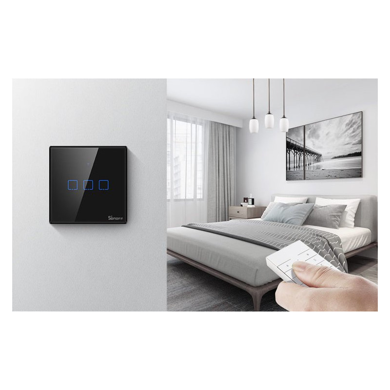 Jutiklinio apšvietimo jungiklio jungiklio mygtukas WiFi 433MHz RF Black T3EU1C-TX