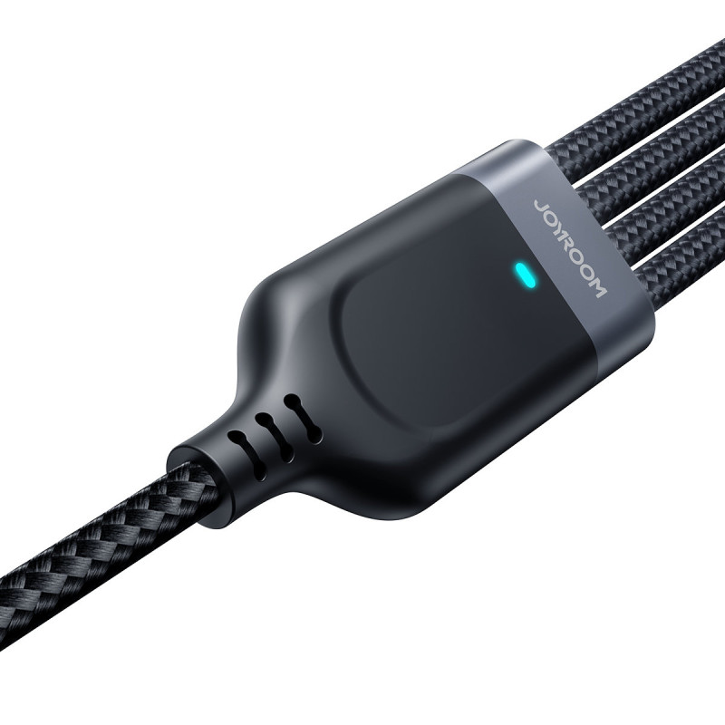 4in1 kabelis USB-A – 2x USB-C iPhone Lightning microUSB 1,2 m juodas