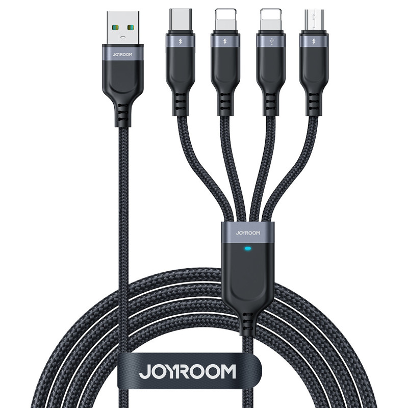 4in1 kabelis USB-A – USB-C 2x iPhone Lightning microUSB 1,2m juodas
4in1 kabelis USB-A – USB-C 2x iPhone Lightning microUSB 1,2m juodas