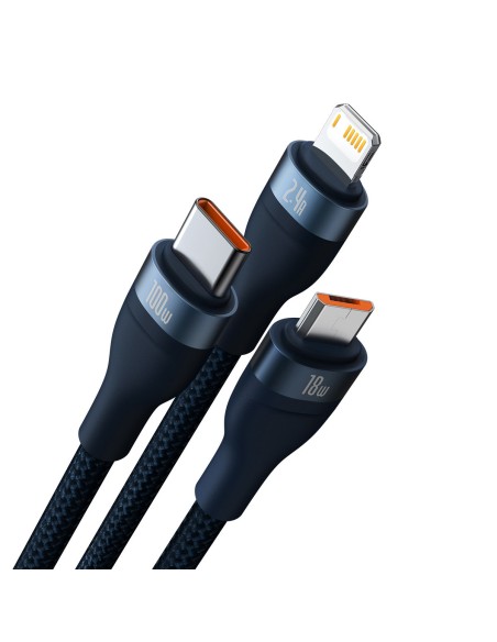 Flash Series II USB laidas USB-C iPhone Lightning microUSB 100W 1,2m mėlynas Flash Series II USB laidas USB-C iPhone Lightning microUSB 100W 1,2m mėlynas