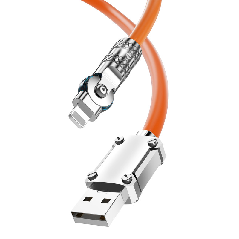 Stiprus kampinis kabelis iPhone USB-A - Lightning 30W 1m 180 rotation oranžinis