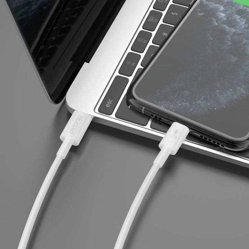Kabelis iPhone USB-C - Lightning 30W PD 1m baltas