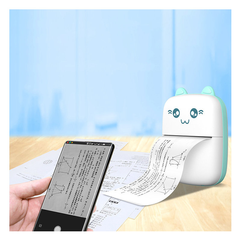 Mini Cat šiluminių etikečių spausdintuvas apgaulingas lapas iš Bluetooth telefono Fun Print blue