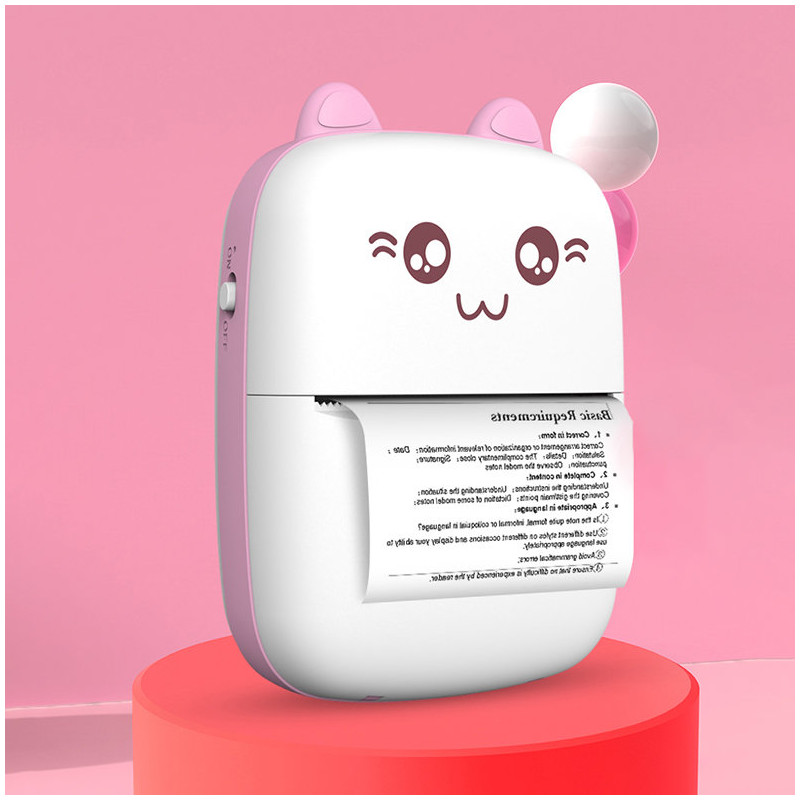Mini Cat šiluminių etikečių spausdintuvo apgaudinėjimo lapelis iš Bluetooth telefono Fun Print pink