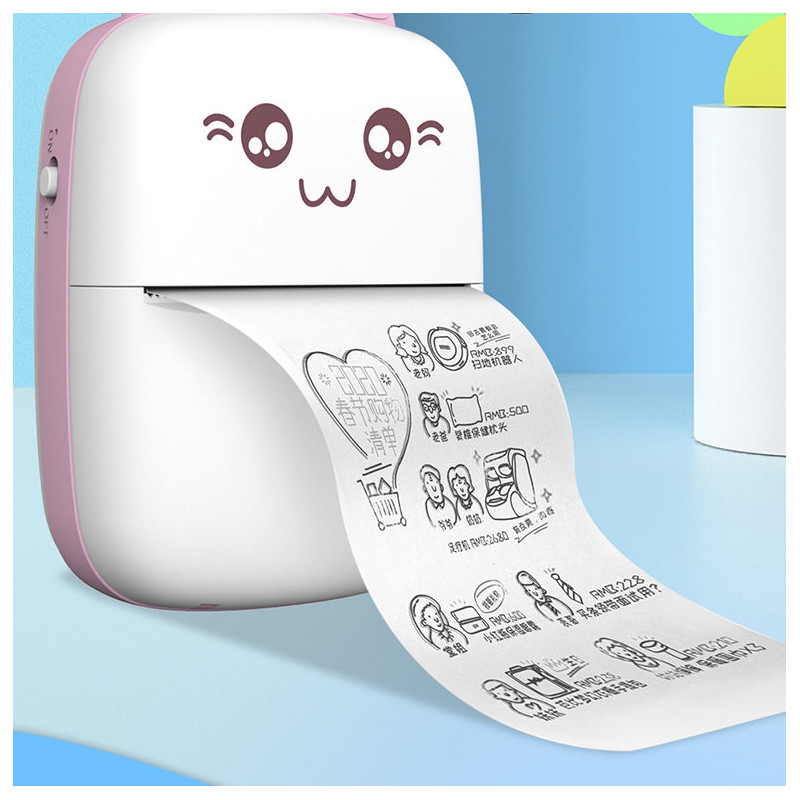 Mini Cat šiluminių etikečių spausdintuvo apgaudinėjimo lapelis iš Bluetooth telefono Fun Print pink