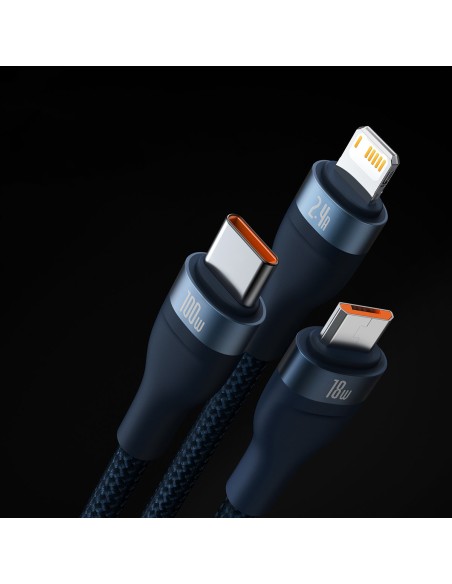 Flash Series II USB laidas USB-C iPhone Lightning microUSB 100W 1,2m mėlynas Flash Series II USB laidas USB-C iPhone Lightning microUSB 100W 1,2m mėlynas