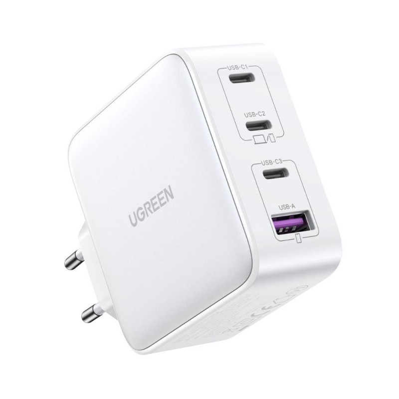 GaN greitas įkroviklis 3x USB-C USB 100W PPS PD Maitinimo tiekimas baltas