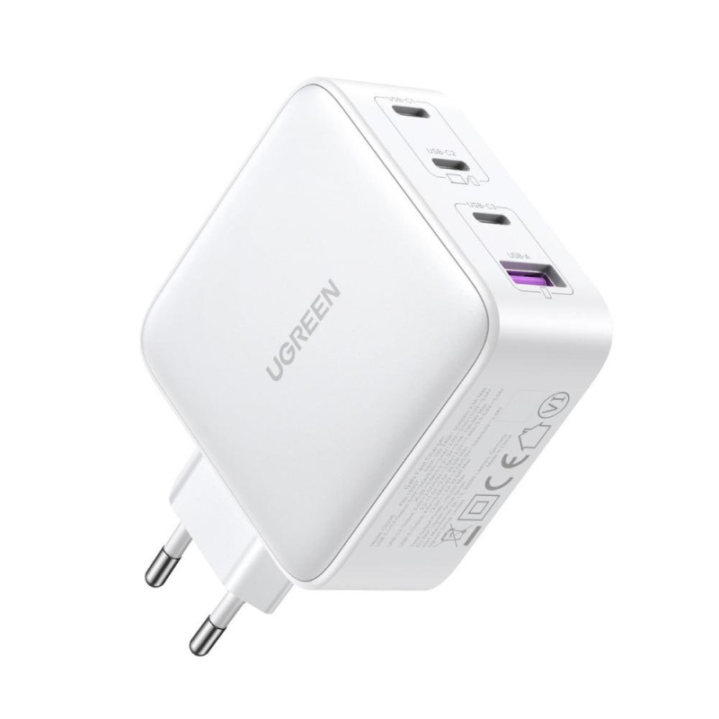 GaN greitas įkroviklis 3x USB-C USB 100W PPS PD Maitinimo tiekimas baltas