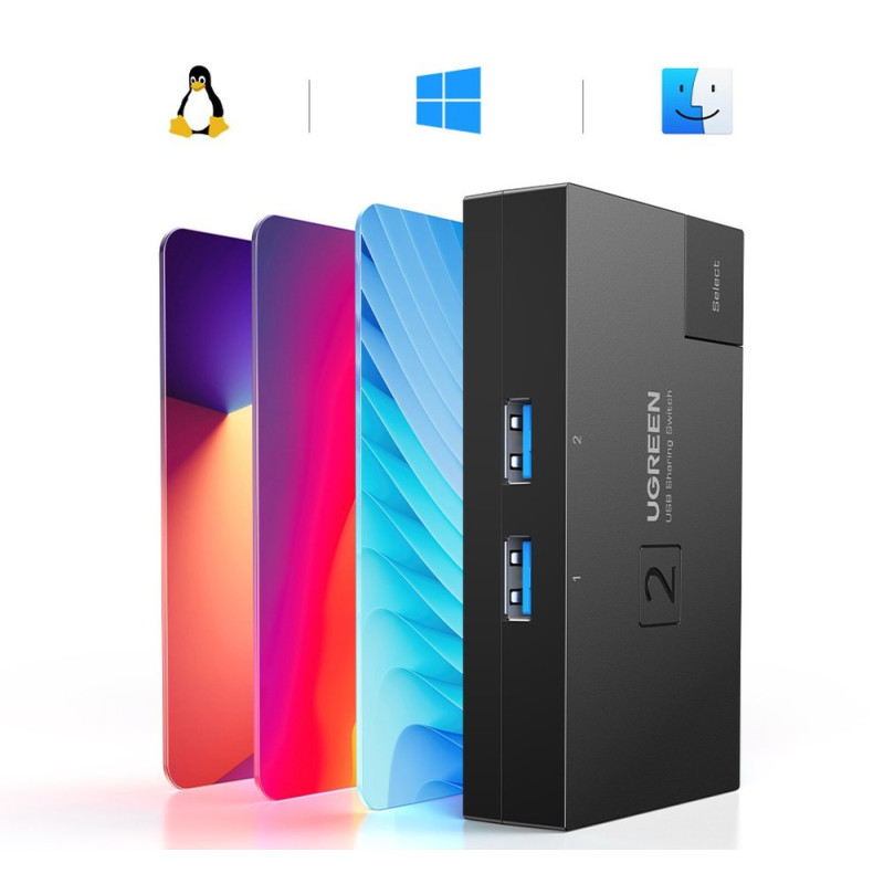Jungiklis USB 3.0 dvikryptis jungiklis dviem kompiuteriams, juodas