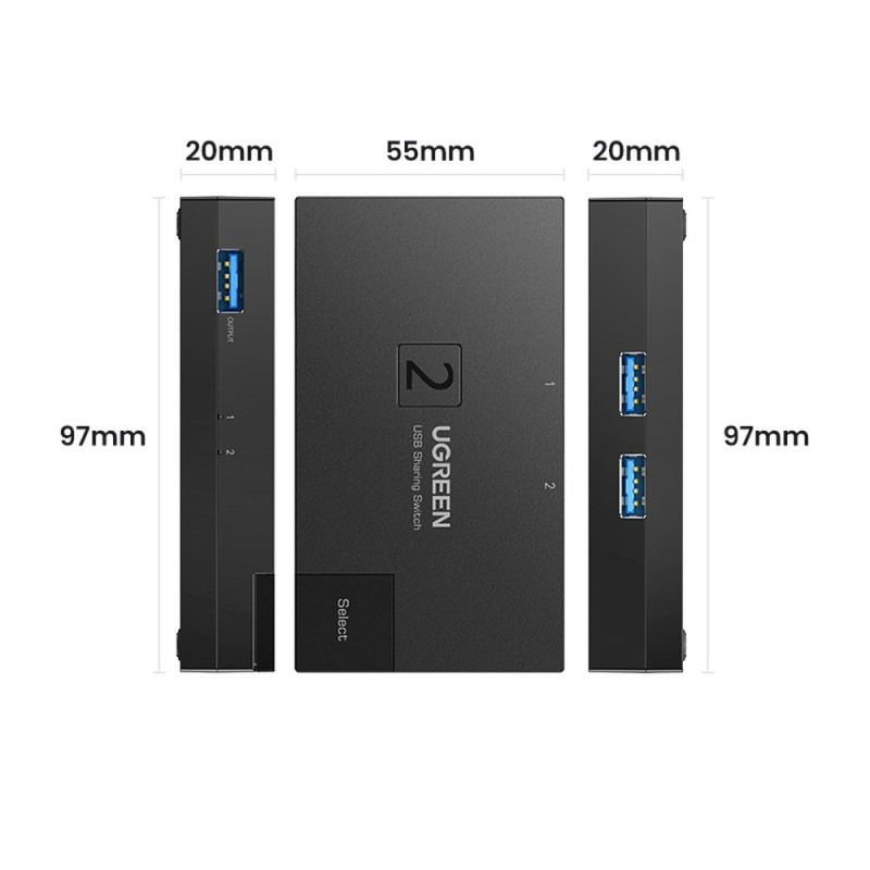 Jungiklis USB 3.0 dvikryptis jungiklis dviem kompiuteriams, juodas
