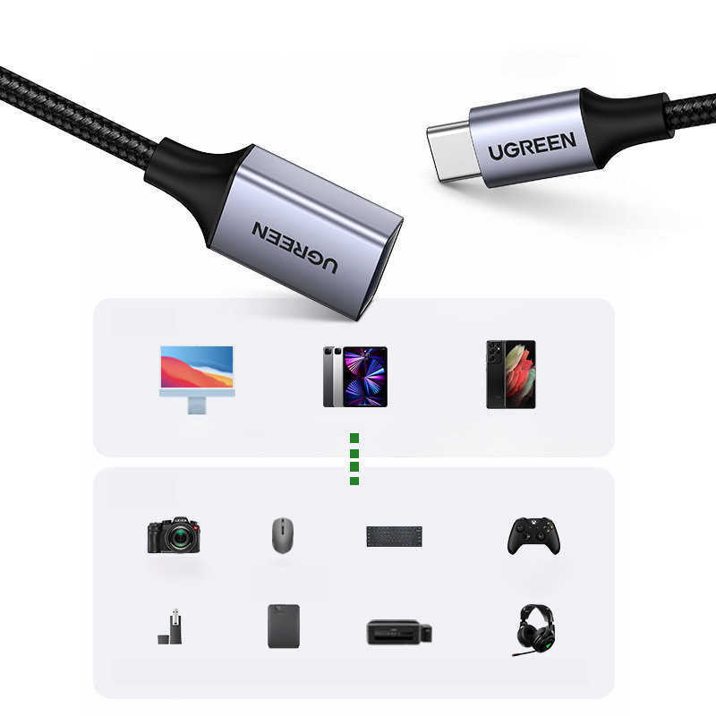 USB į USB-C OTG kabelio adapteris, 15 cm, juodas