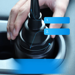 Juodas automobilinis telefono laikiklis puodelio laikikliui