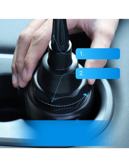 Juodas automobilinis telefono laikiklis puodelio laikikliui Juodas automobilinis telefono laikiklis puodelio laikikliui