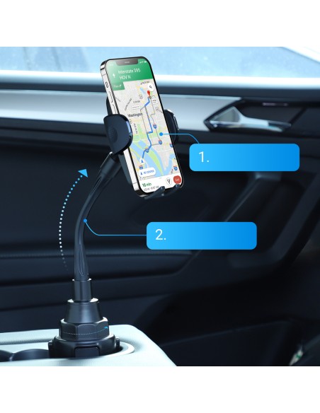 Juodas automobilinis telefono laikiklis puodelio laikikliui Juodas automobilinis telefono laikiklis puodelio laikikliui