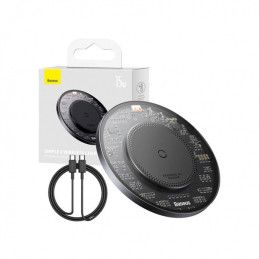 
Magnetinis indukcinis telefono įkroviklis 15W + USB-C laidas 1m, juodas
