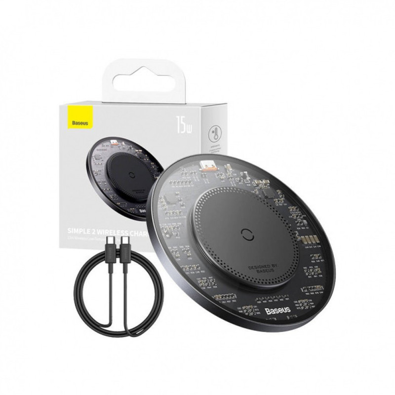 Magnetinis indukcinis telefono įkroviklis 15W + USB-C laidas 1m, juodas