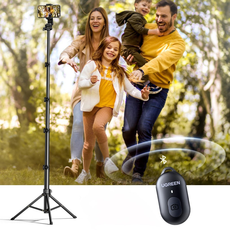 Asmenukių lazda su stovu ir Bluetooth nuotolinio valdymo pulteliu, ilga asmenukių lazda 1,8 m, juoda